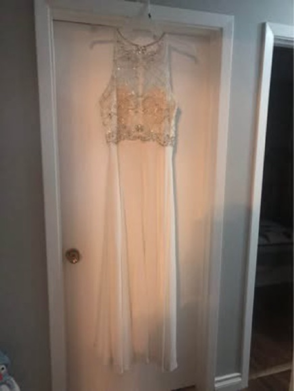Embellished Ivory Halter Evening Dress